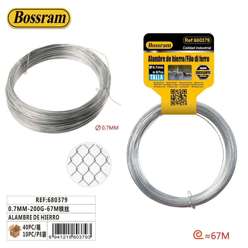 Alambre de hierro 0.7mm 200g 67m para construcción