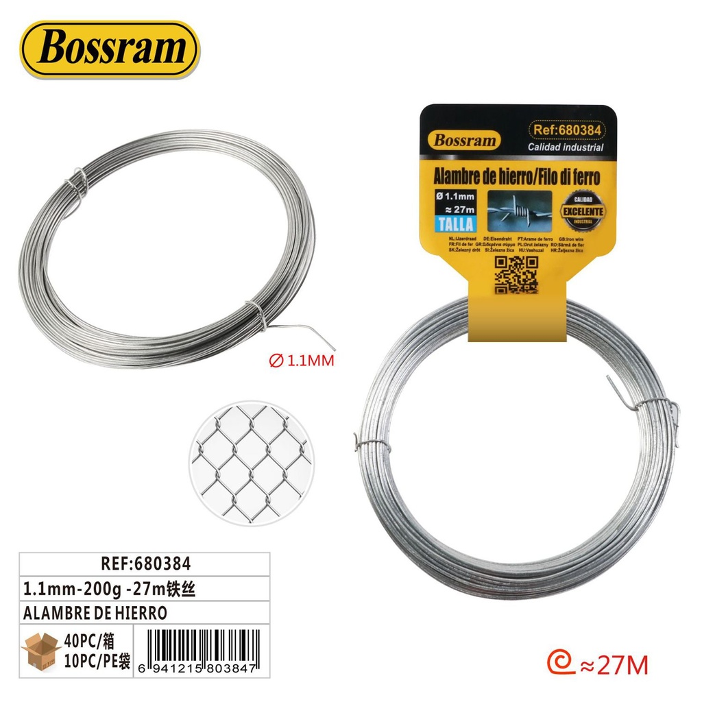 Alambre de hierro 1.1mm 200g 27m para bricolaje y construcción