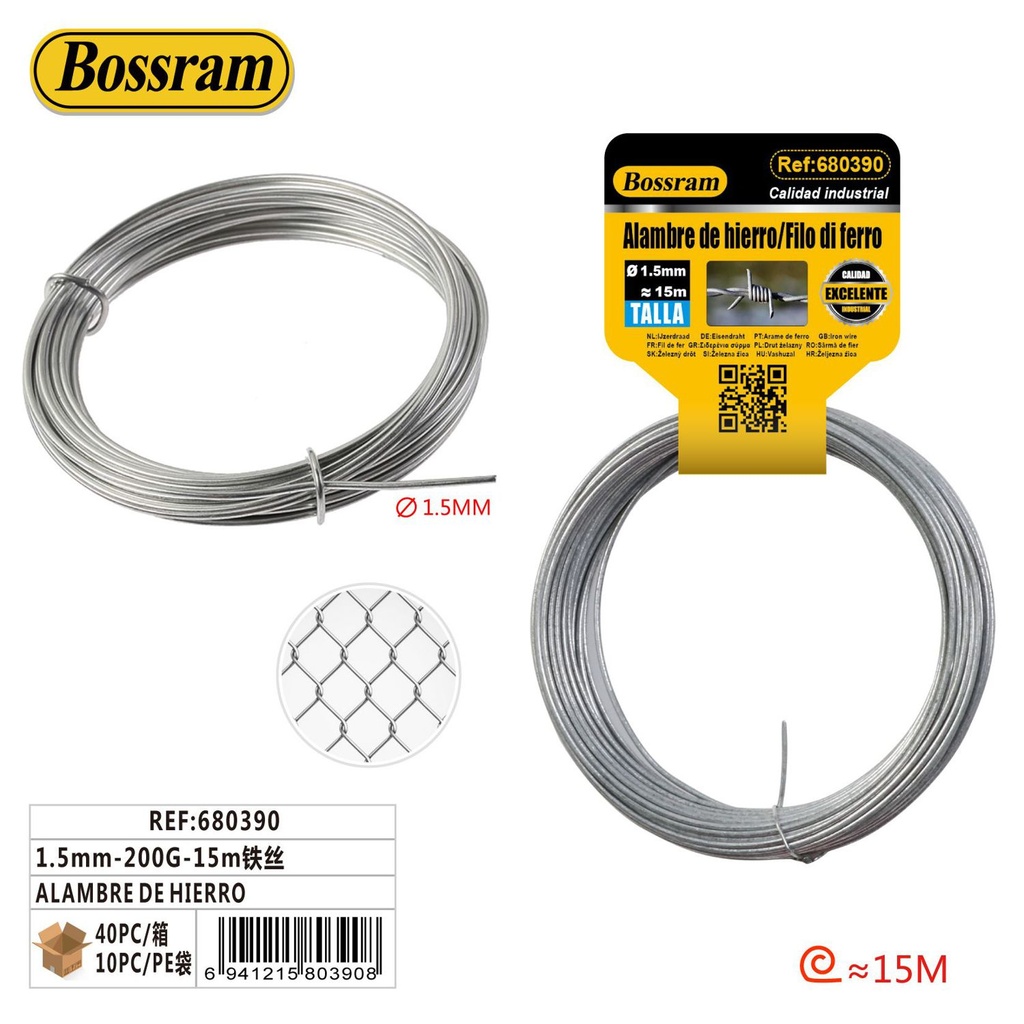 Alambre de hierro 1.5mm 200g 15m para bricolaje