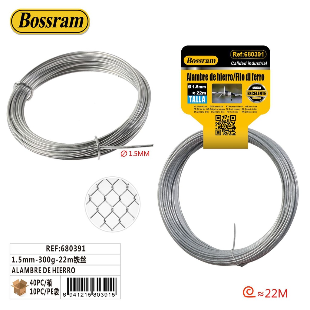 Alambre de hierro 1.5mm 300g 22m para uso en construcción