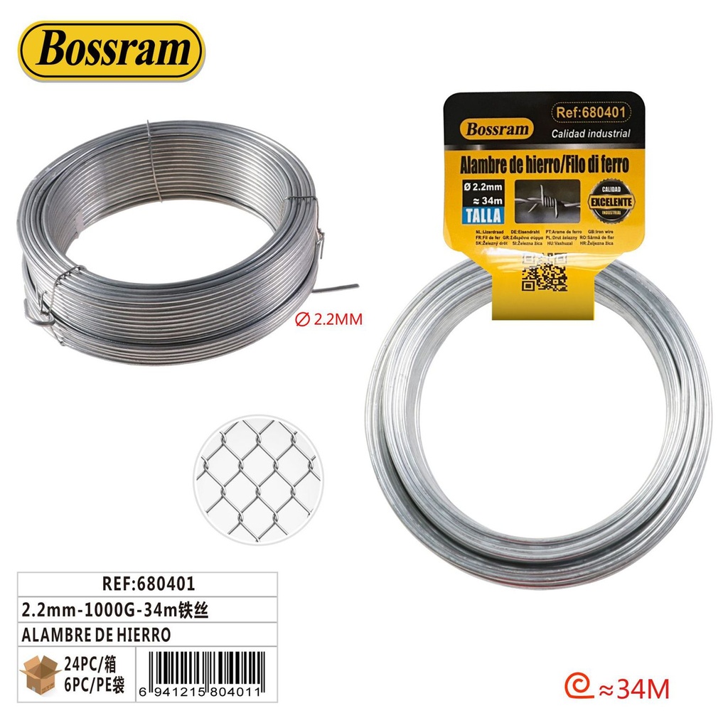 Alambre de hierro 2.2mm-1000g-34m para construcción y bricolaje