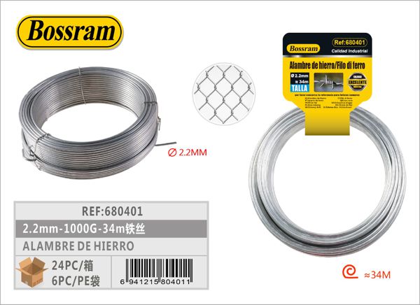 Alambre de hierro 2.2mm-1000g-34m para construcción y bricolaje