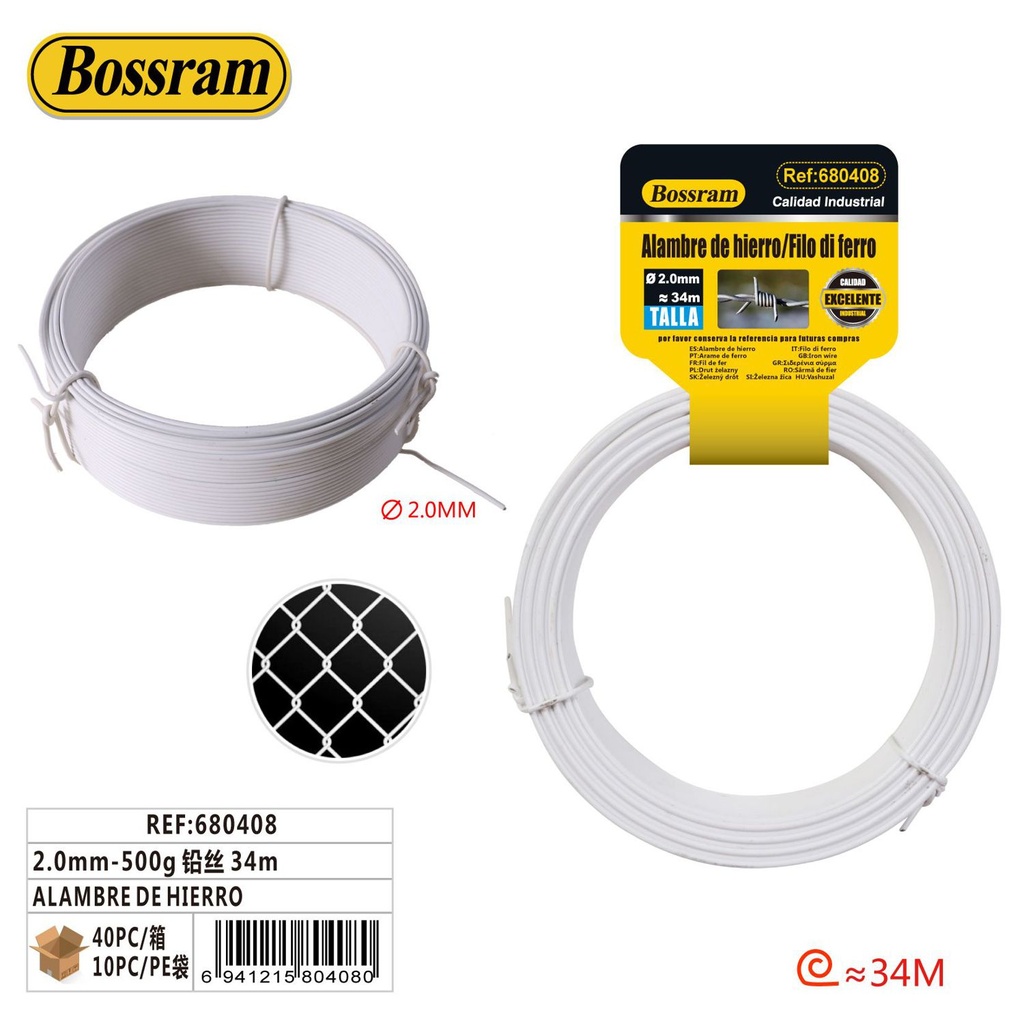 Alambre de hierro 2.0mm 500g 34m para manualidades y jardinería