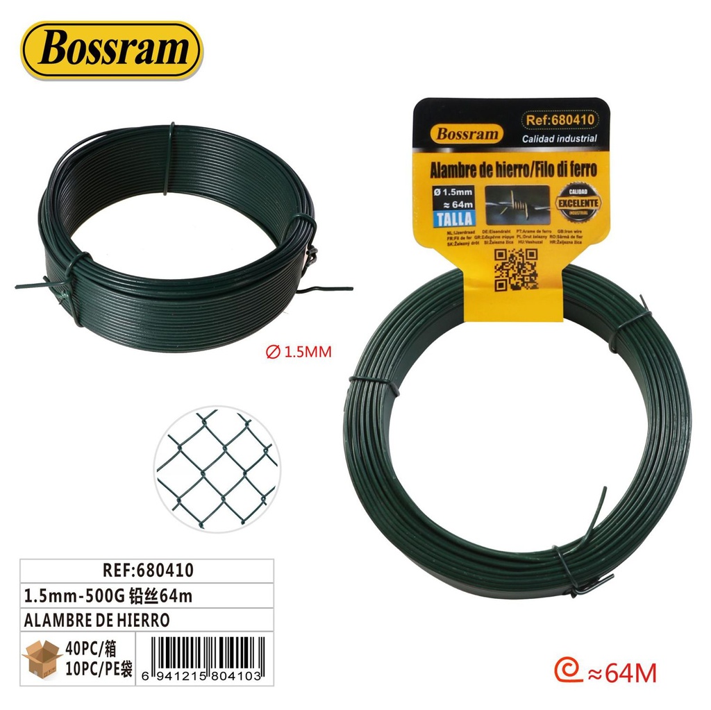 Alambre de hierro verde oscuro 1.5mm 500g 64m para jardinería y bricolaje