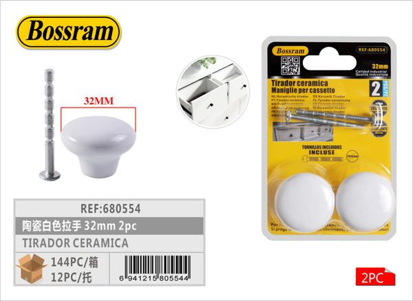 Tirador de cerámica blanco 32mm 2pcs para muebles