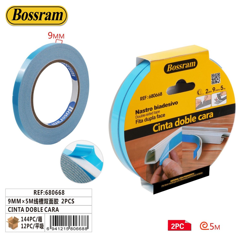 Cinta adhesiva doble cara 9mm x 5m 2pcs para manualidades y bricolaje