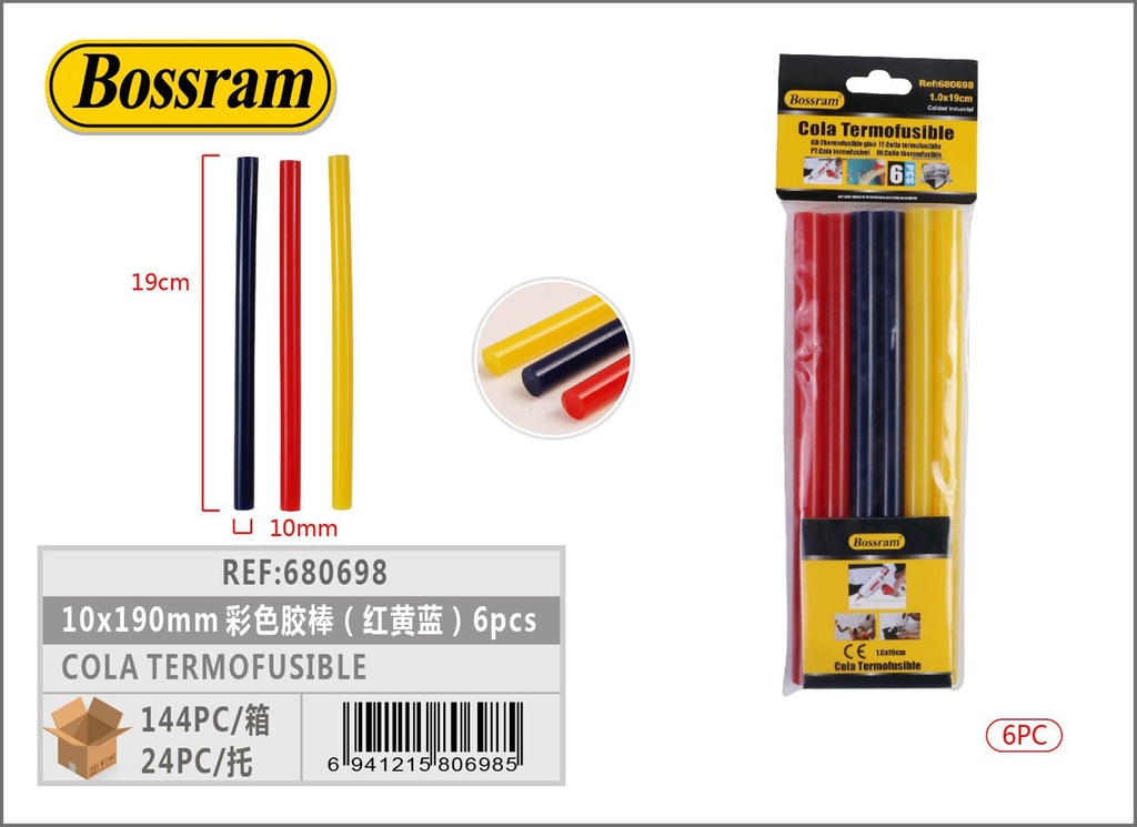 Cola termofusible 1.0*19mm (amarillo, rojo, azul) 6pcs para pistola de silicona