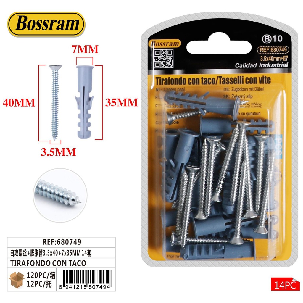 Tirafondo con taco 3.5x40mm + 7x35mm 14 sets