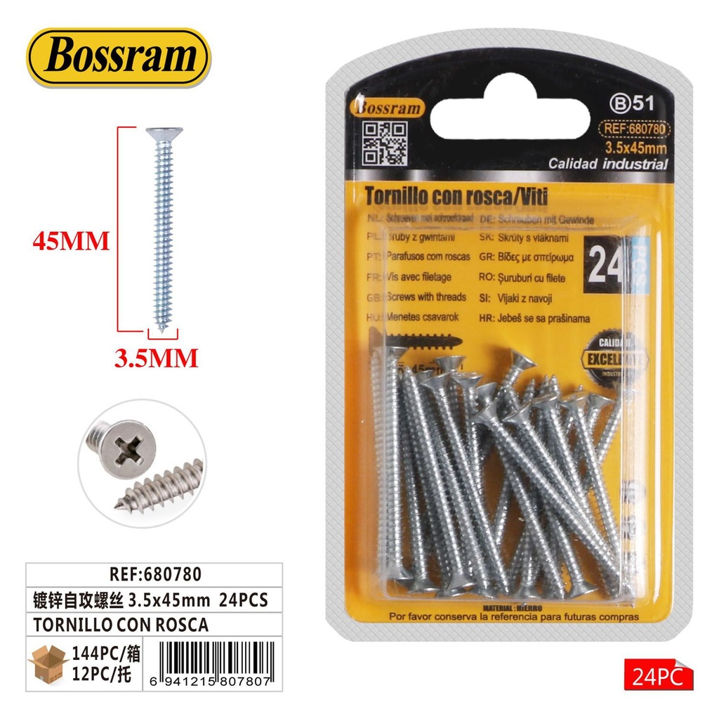 Tornillo con rosca autorroscante galvanizado 3.5x45mm 24pcs para carpintería y bricolaje