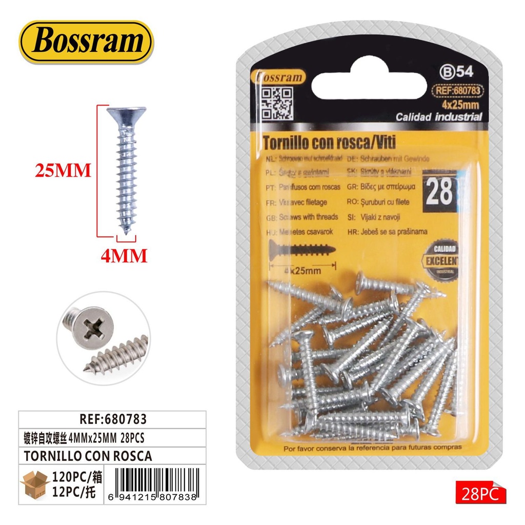 Tornillo con rosca autoperforante 4mm x 25mm 28pcs