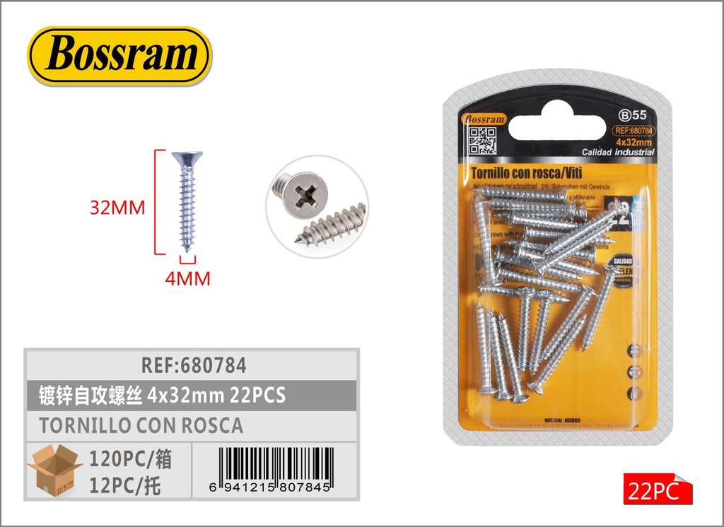 Tornillo con rosca autoperforante 4x32mm 22pcs para montaje