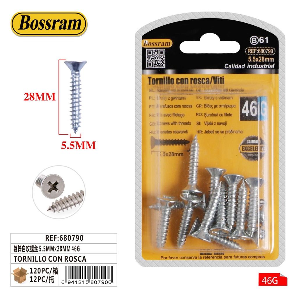 Tornillo autorroscante galvanizado 5.5mmx28mm 46g para fijación