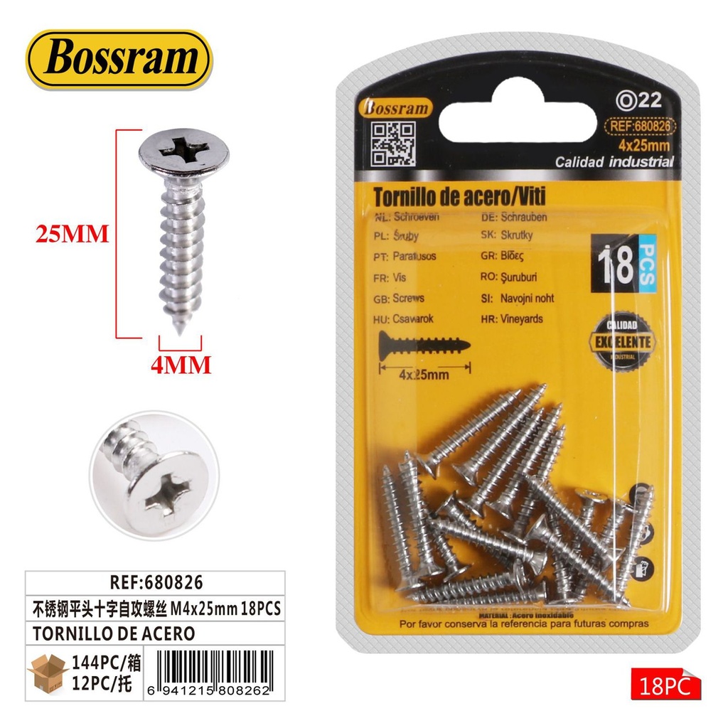 Tornillo de acero inoxidable M4x25mm 18pcs