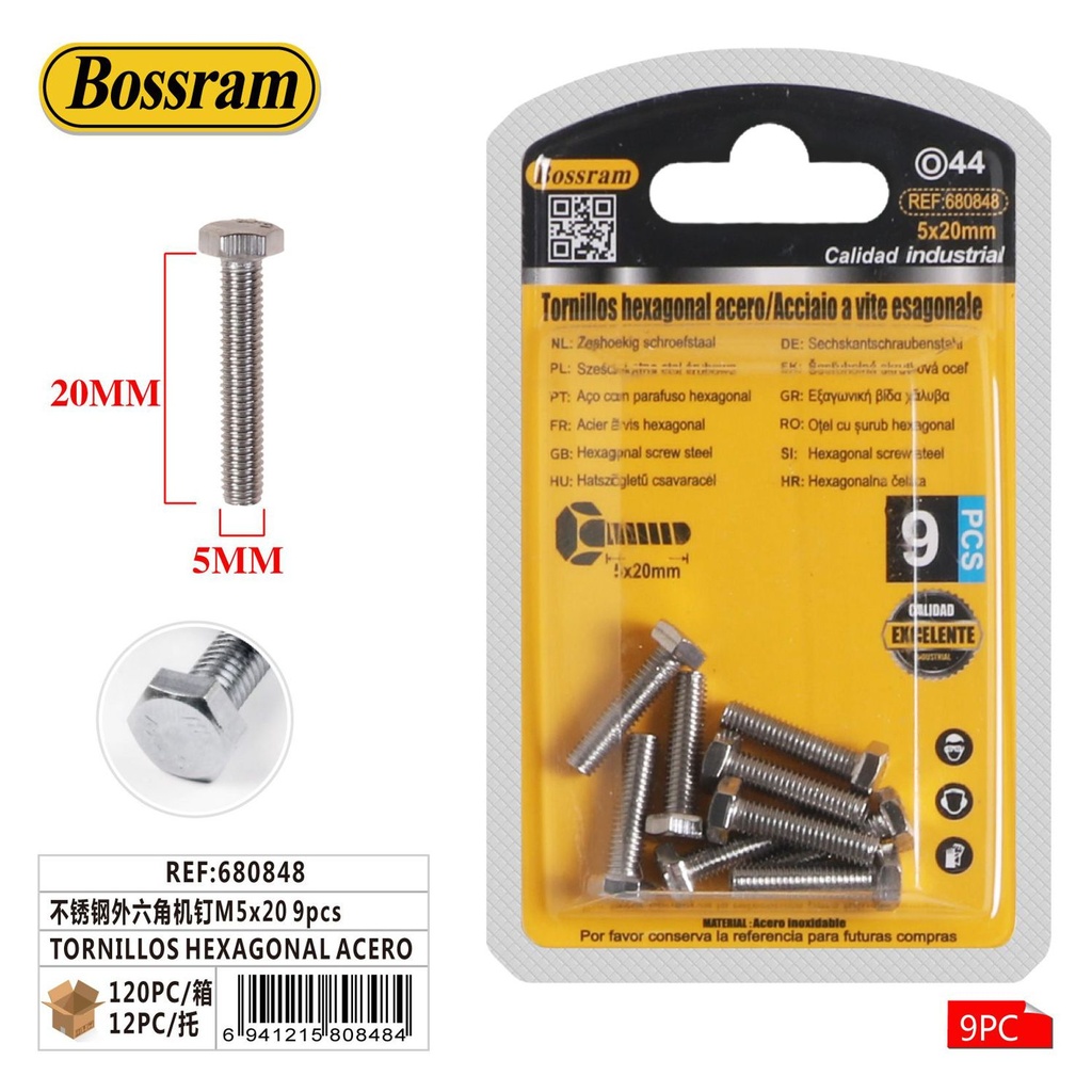 Tornillos hexagonales de acero inoxidable M5*20 9pcs para sujeción