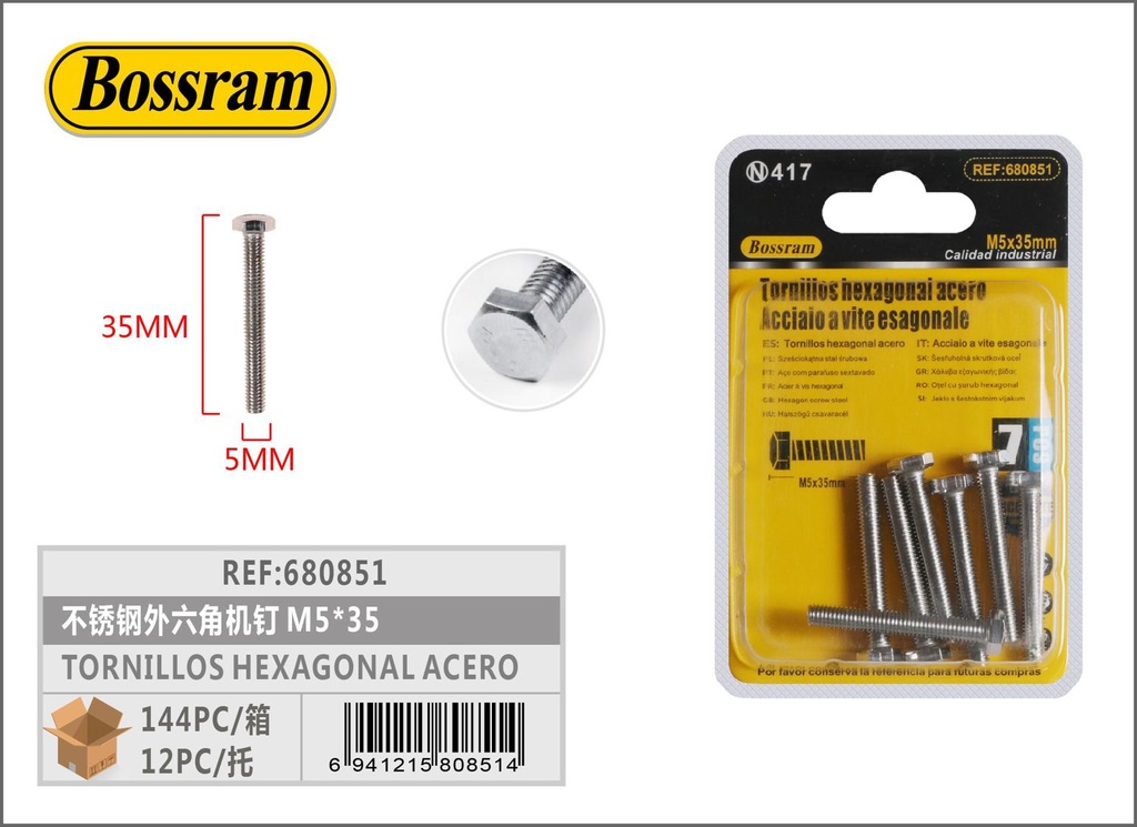 Tornillos hexagonales de acero inoxidable M5x35mm 7 piezas