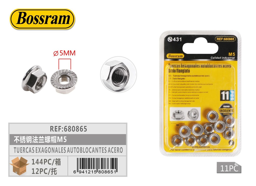 Tuercas hexagonales autoblocantes de acero inoxidable M5 11pcs para ferretería