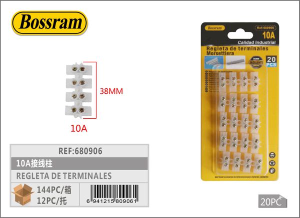 Regleta de terminales 10A 20pc, accesorios eléctricos