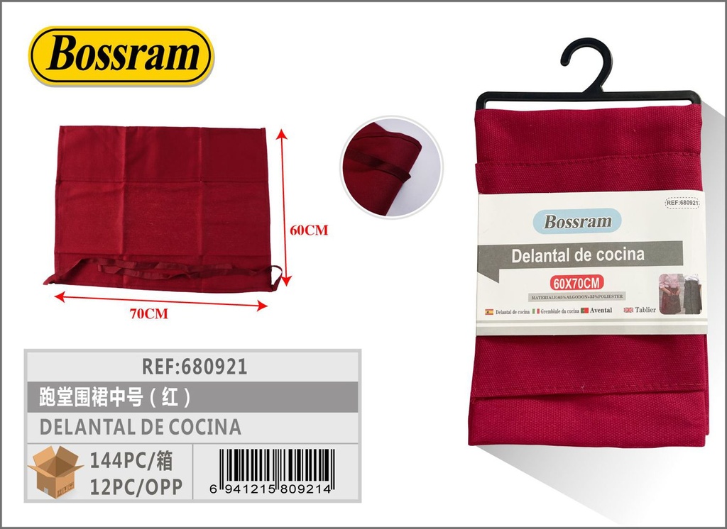 Delantal de cocina rojo mediano