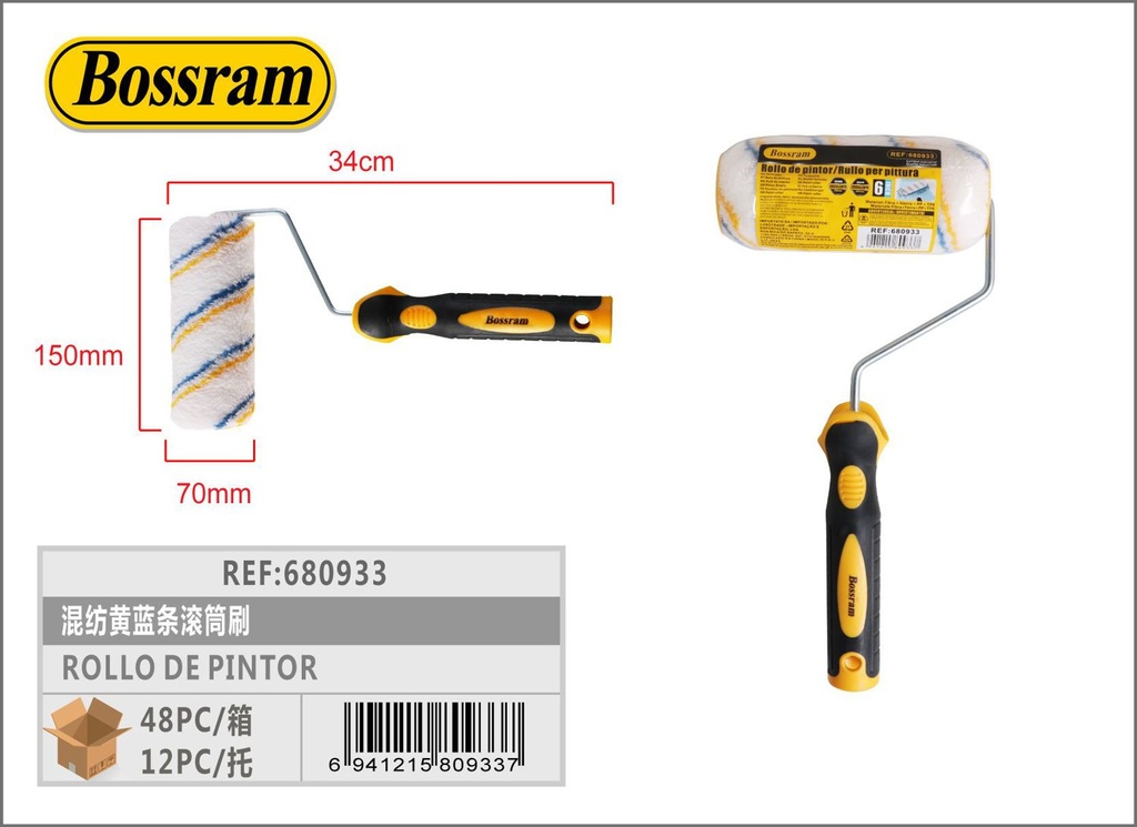 Rollo de pintor con mango de goma, 44mm de diámetro para pintura