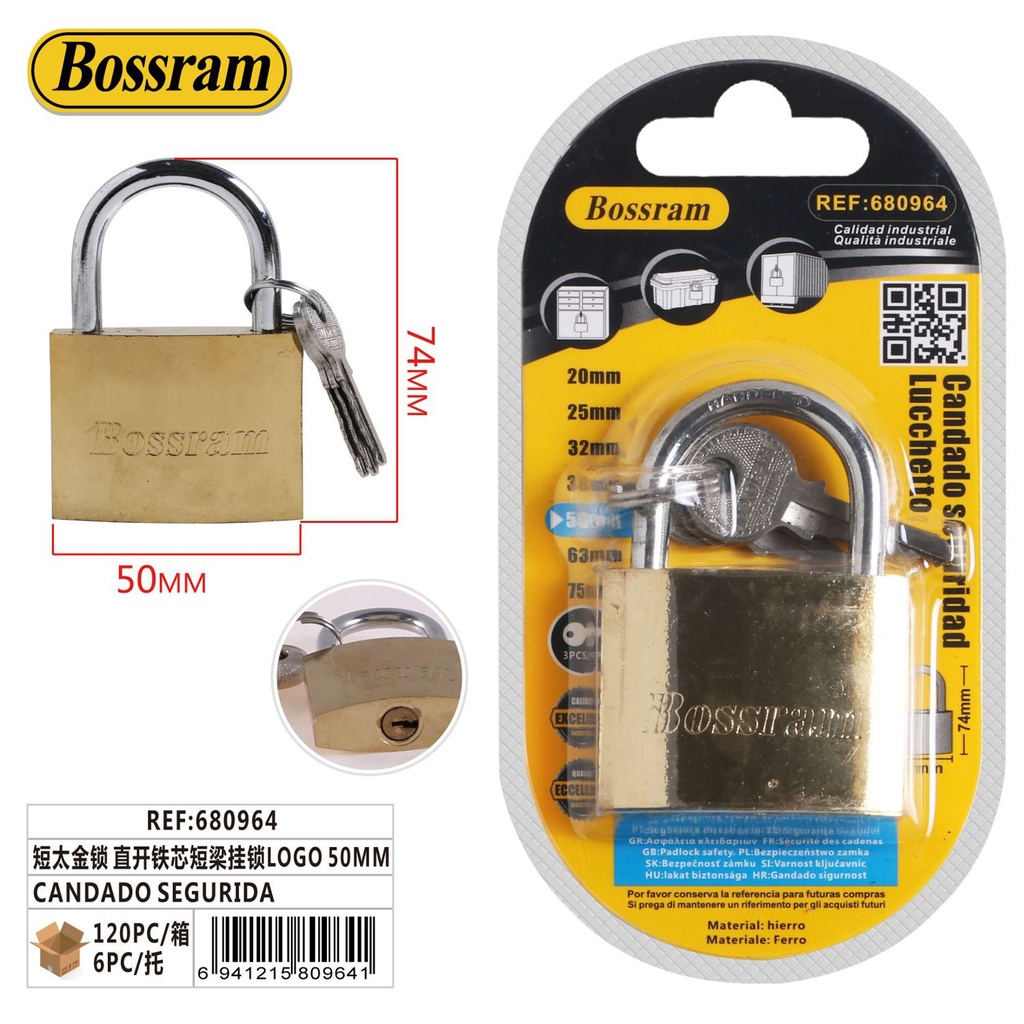 Candado de seguridad 50mm dorado con llave