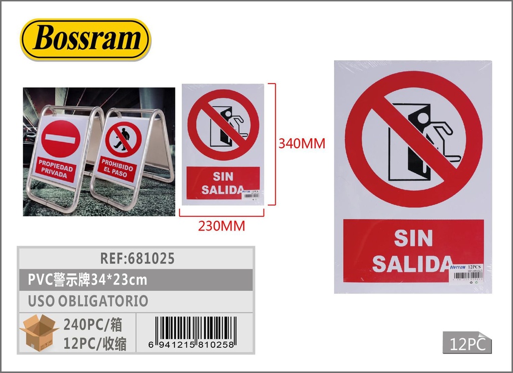 Cartel de advertencia PVC 34*23cm para señalización