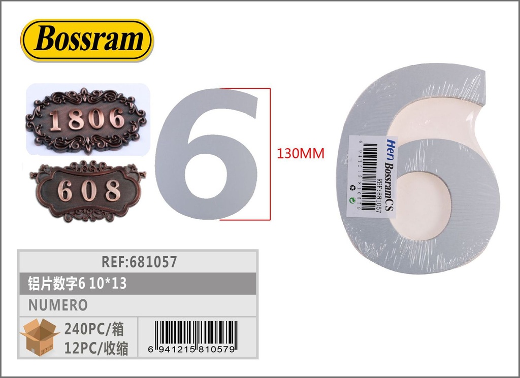 Número de aluminio 6 10x13cm