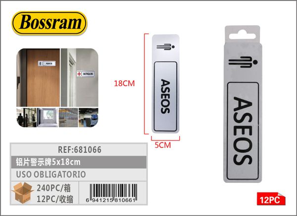 Señal de uso obligatorio de aluminio 5x18cm para señalización