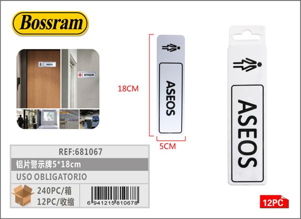 Placa de advertencia de aluminio 5x18cm para señalización