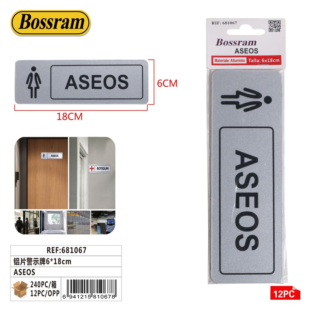 Placa de advertencia de aluminio 5x18cm para señalización