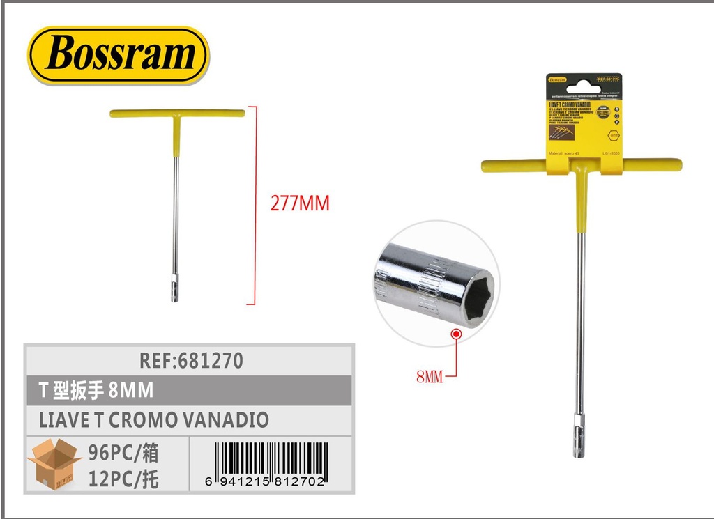 Llave T cromo vanadio 8 para herramientas