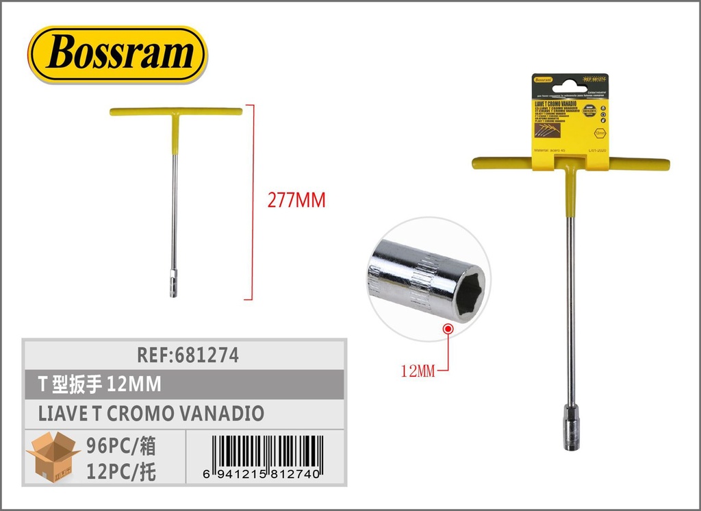 Llave T de cromo vanadio 12" para trabajos de ferretería