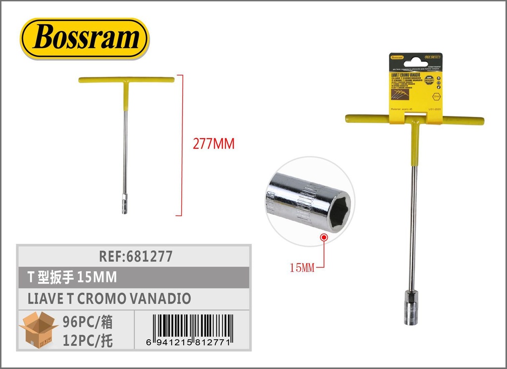 Llave T cromo vanadio 15 para herramientas