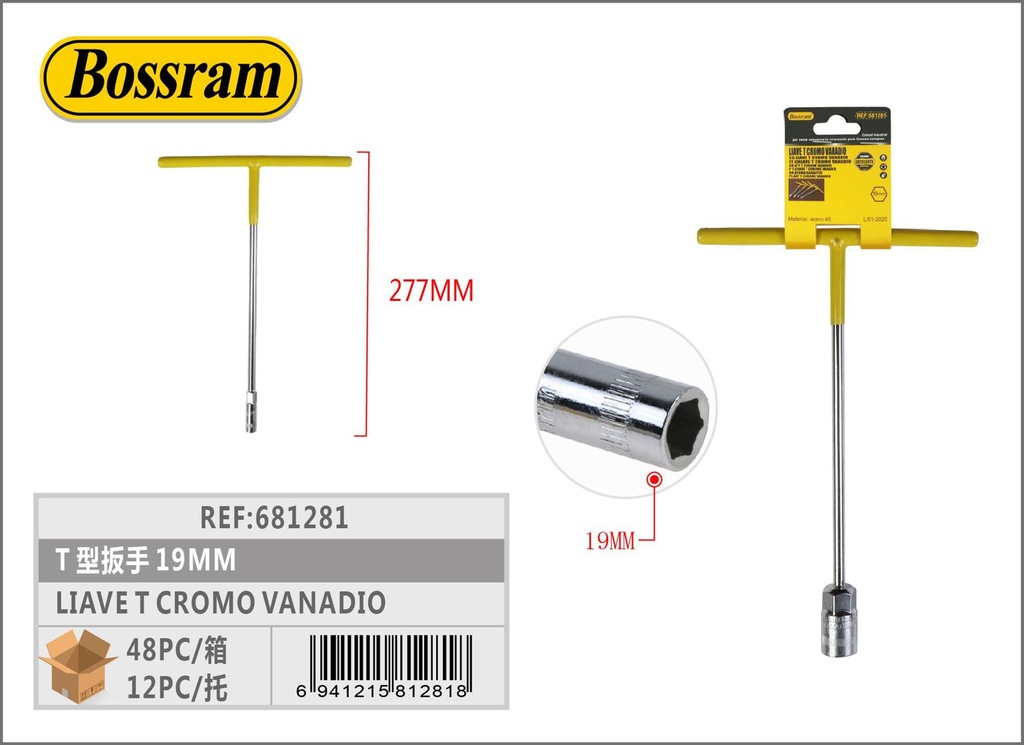 Llave T cromo vanadio 19 para mecánica y bricolaje