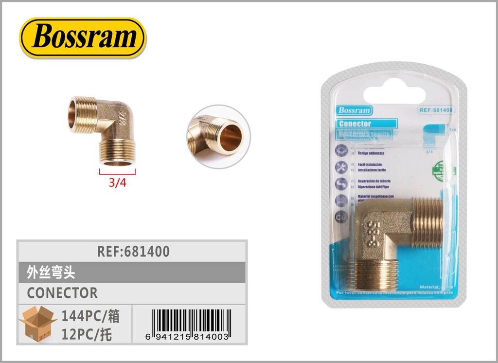 Conector de codo macho 3/4" para fontanería