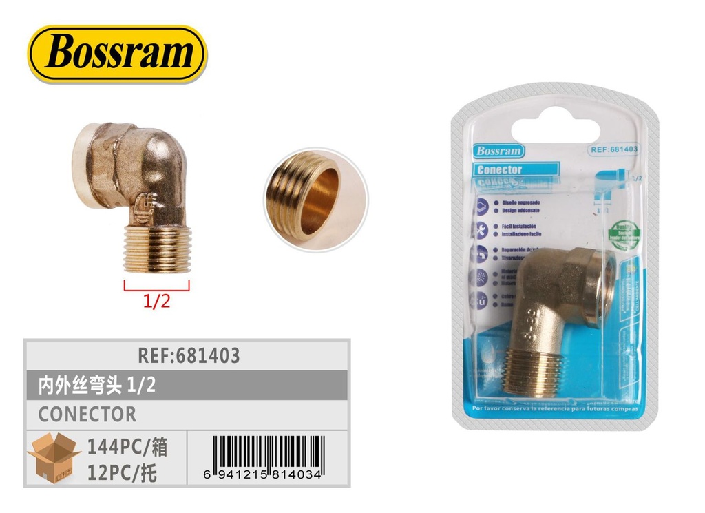 Conector codo 1/2" para tuberías de agua