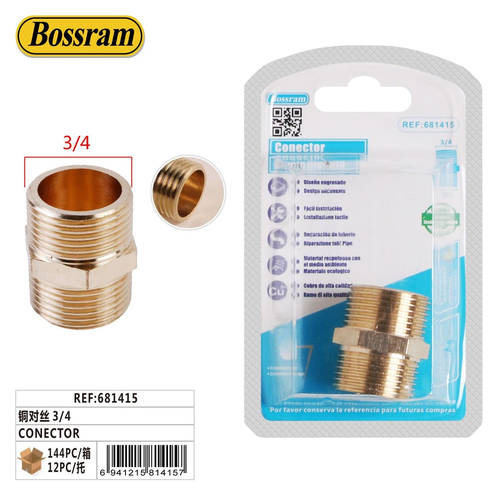 Conector de cobre 3/4" para fontanería