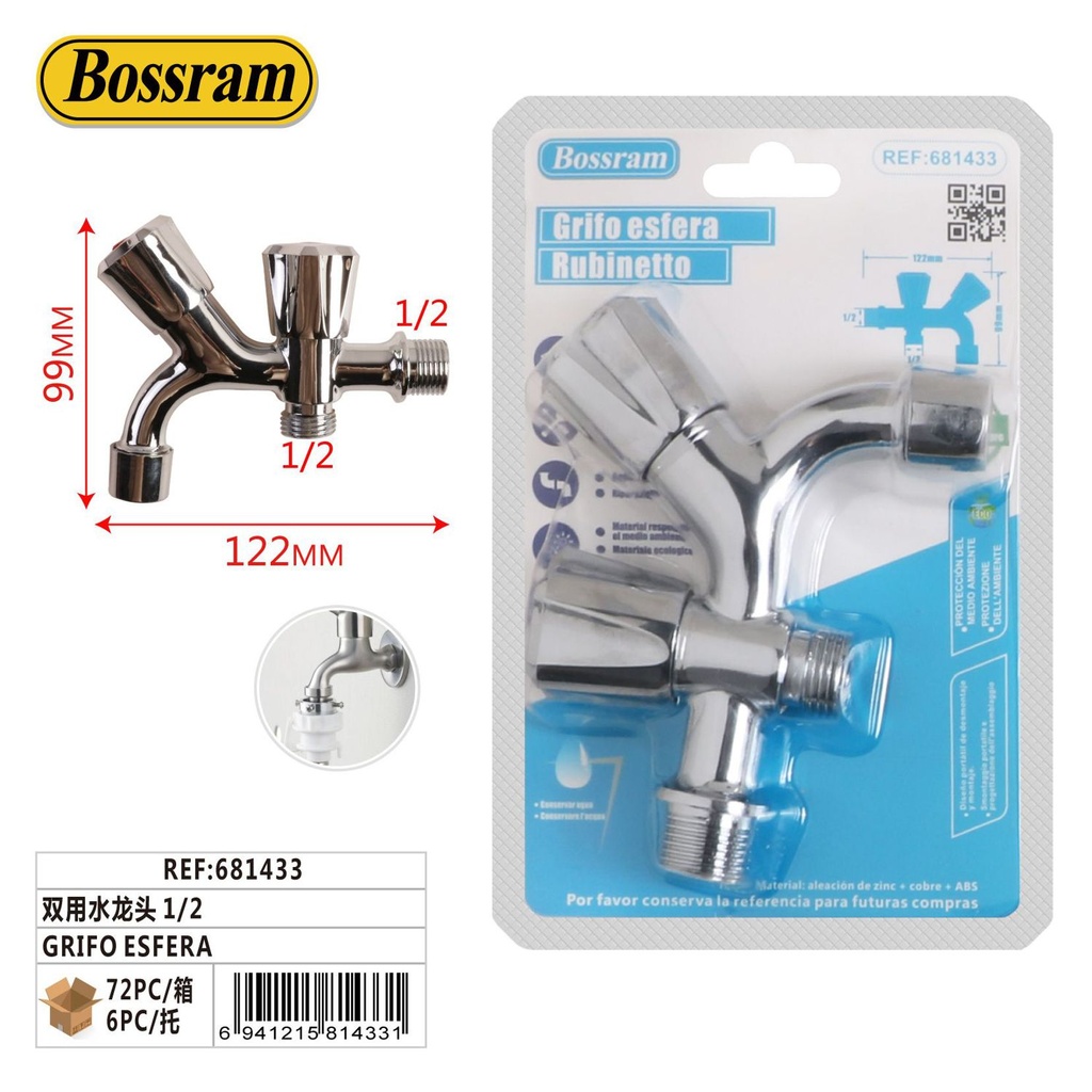 Grifo esfera de doble uso 1/2 para baño y cocina