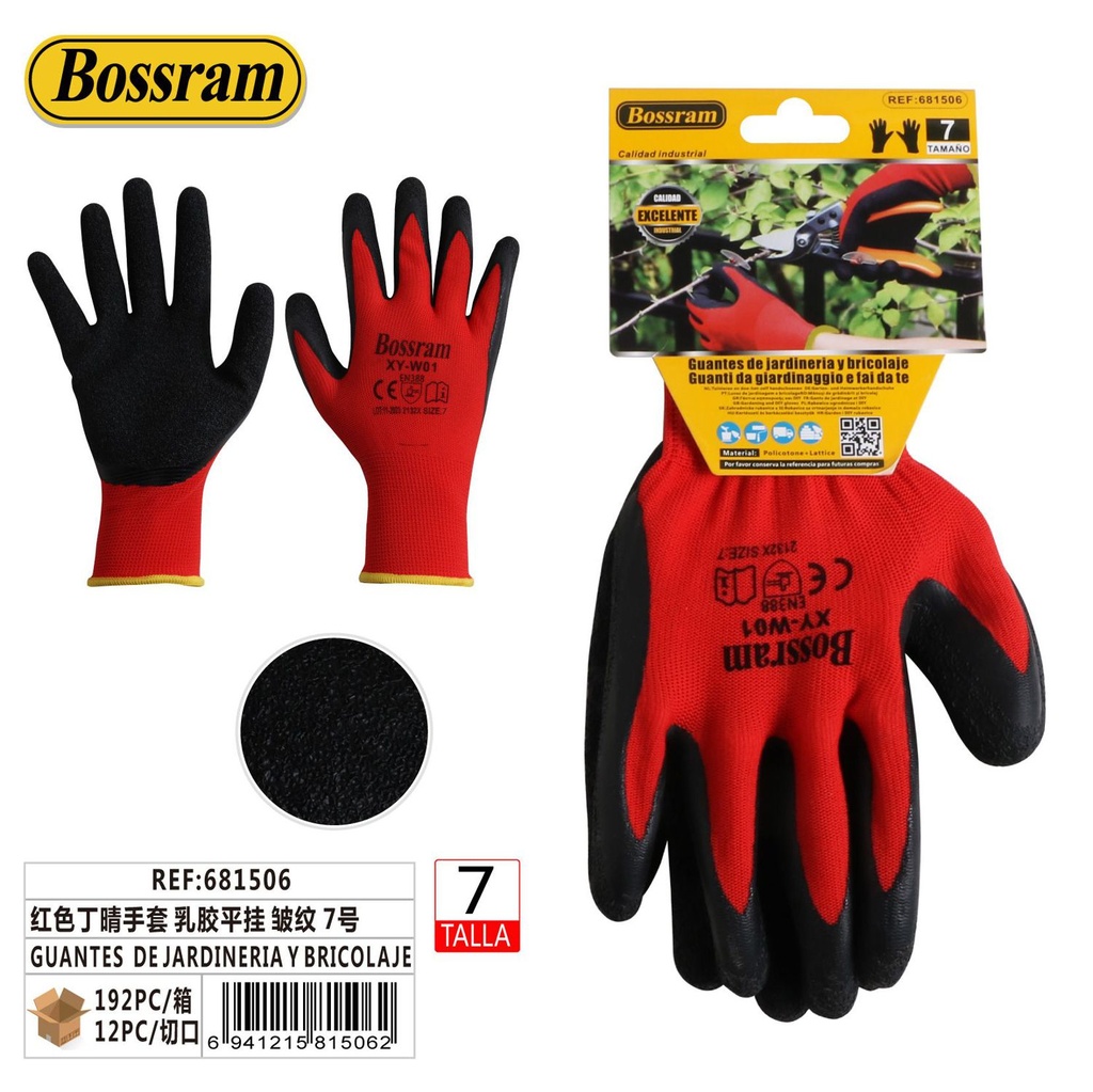 Guantes de jardinería y bricolaje rojos de nitrilo talla 7