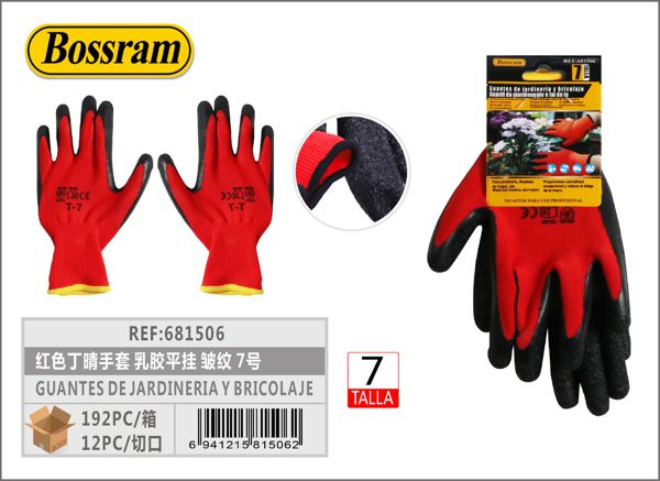 Guantes de jardinería y bricolaje rojos de nitrilo talla 7