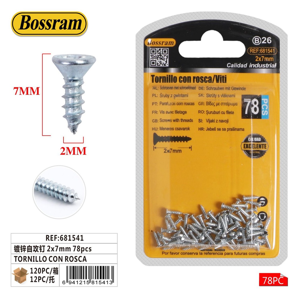 Tornillo con rosca autorroscante galvanizado 2x7mm 78pcs