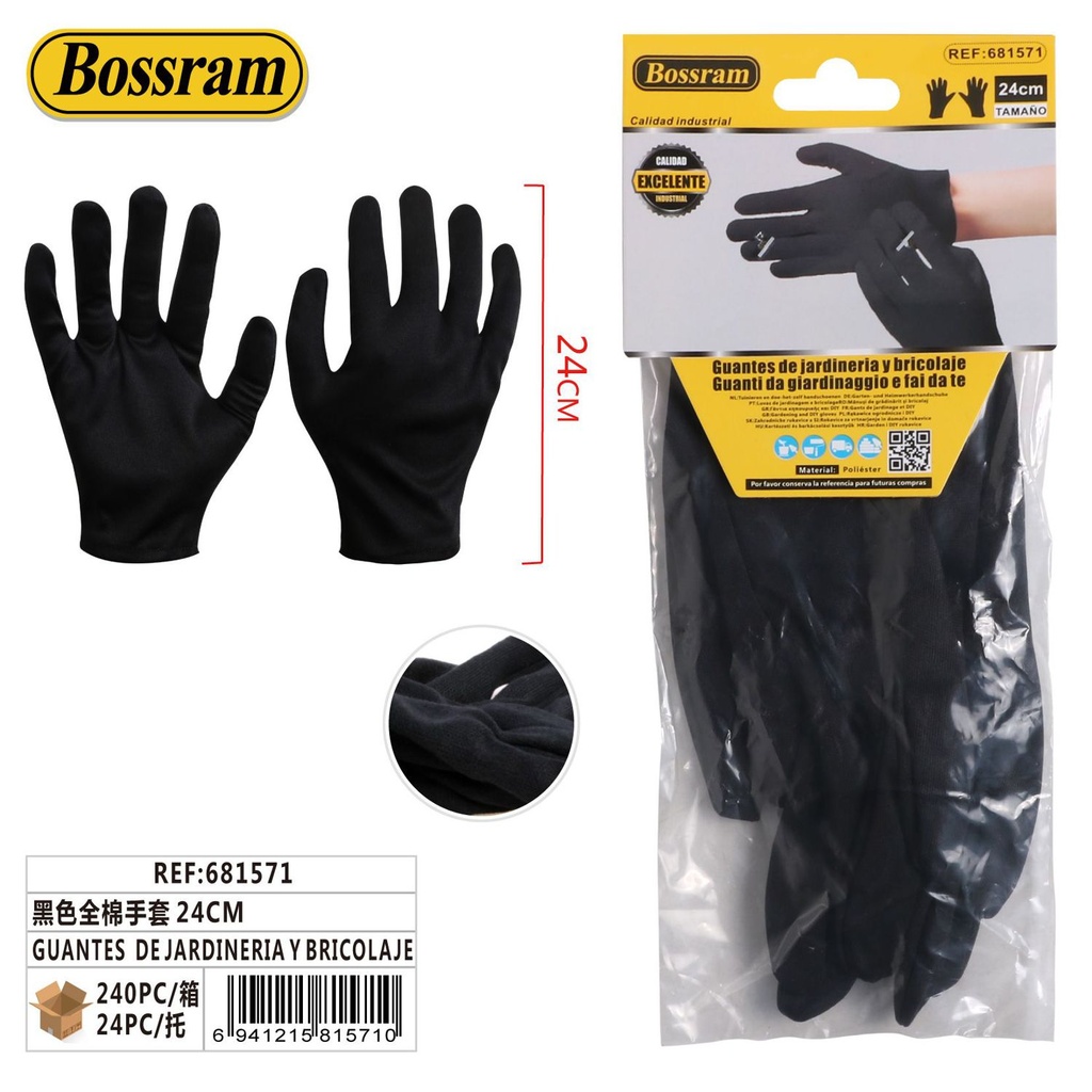 Guantes de jardinería y bricolaje negros 24cm