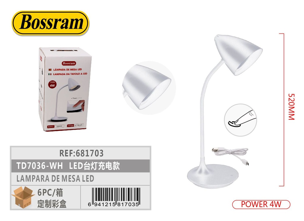 Lámpara de mesa LED recargable TD7036-WH