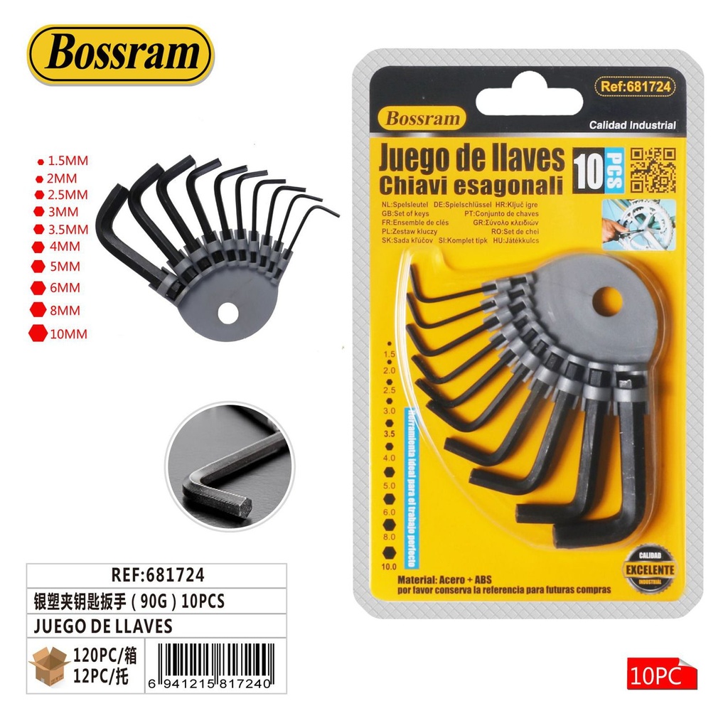 Juego de llaves Allen Torx 10pcs con llavero de plata para herramientas