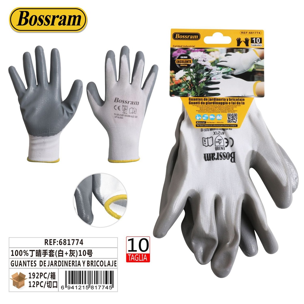 Guantes de jardinería y bricolaje talla 10 para protección