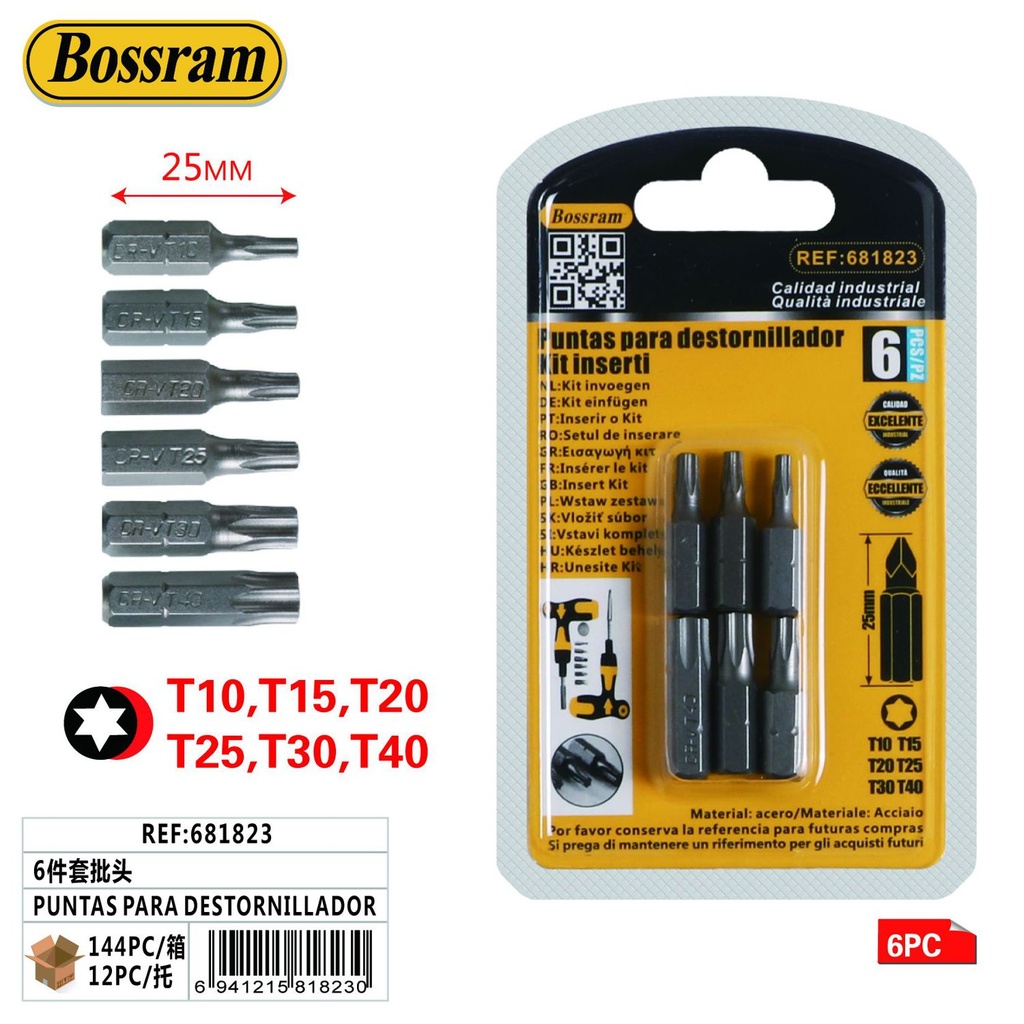 Set de puntas para destornillador T10, T15, T20, T25, T30, T40 para bricolaje