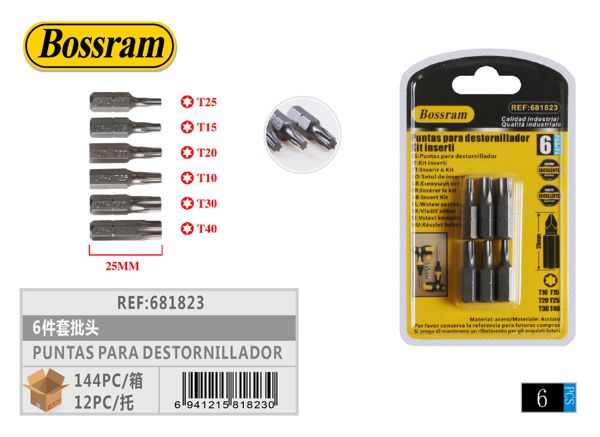 Set de puntas para destornillador T10, T15, T20, T25, T30, T40 para bricolaje