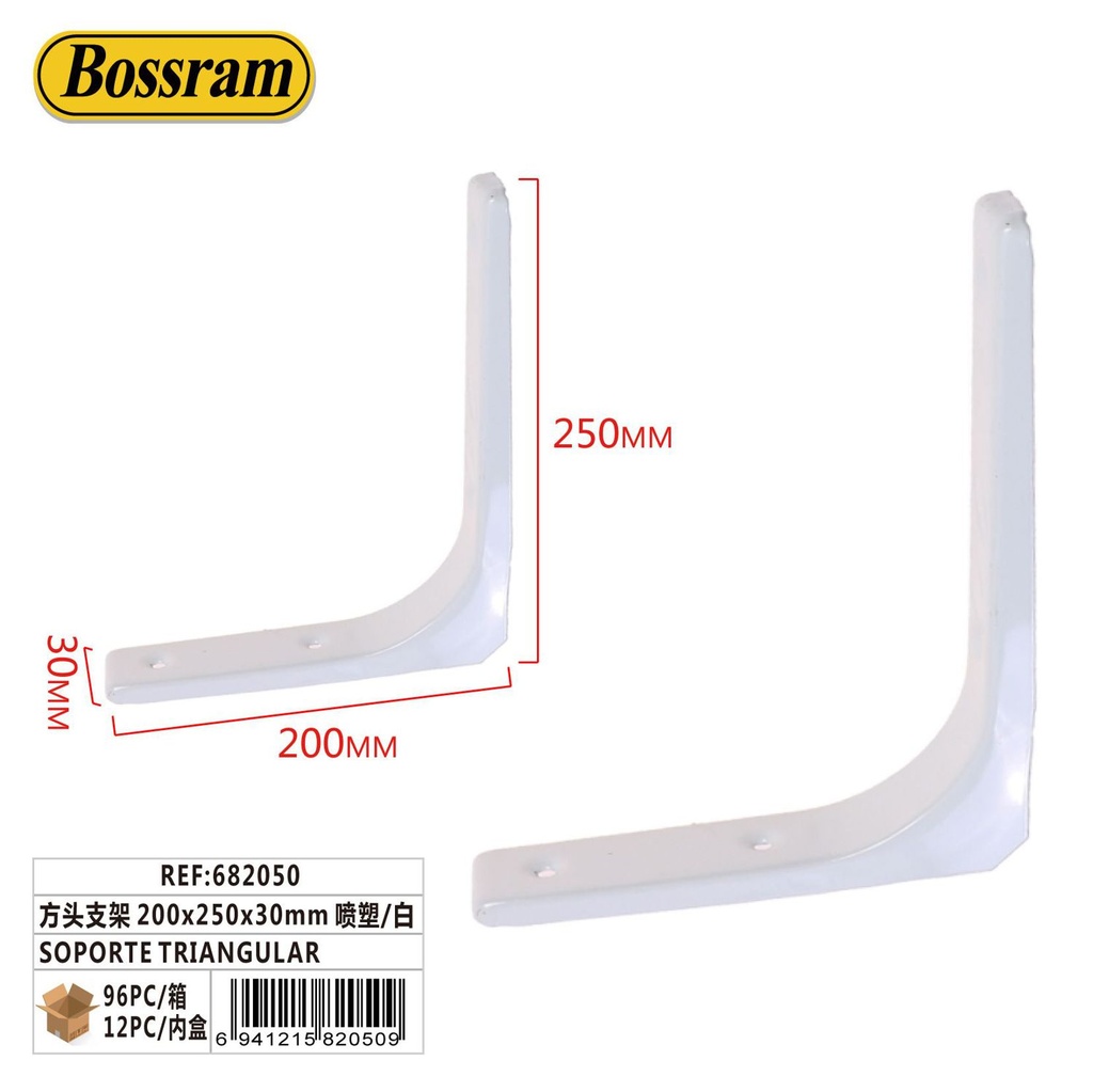 Soporte triangular 200x250x30mm blanco para fijación