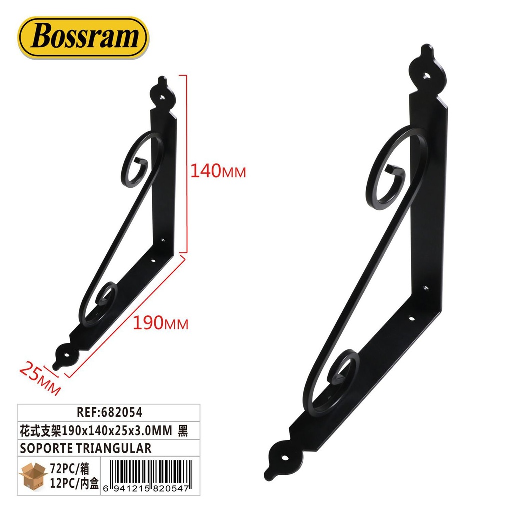 Soporte triangular 190x140x25x3.0mm 黑 花式支架 para sujeción