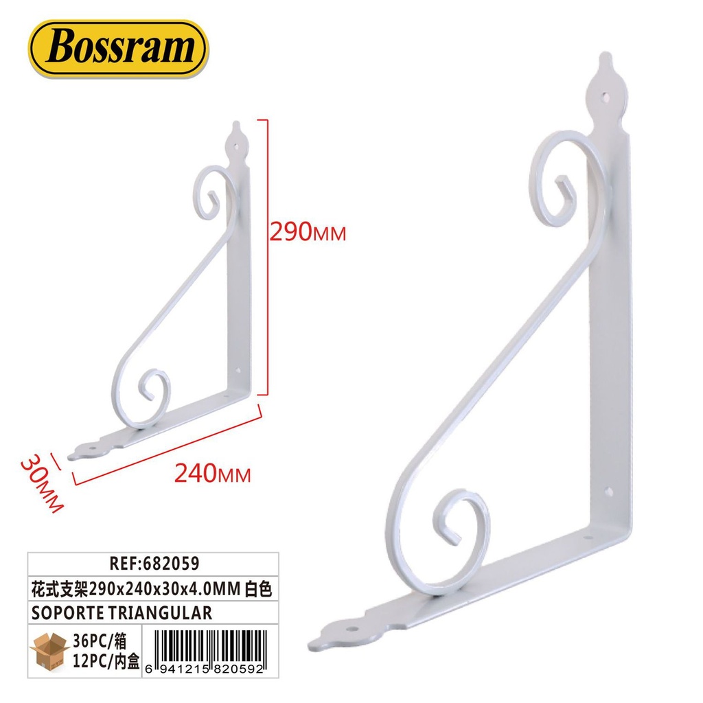 Soporte triangular blanco 290x240x30x4mm