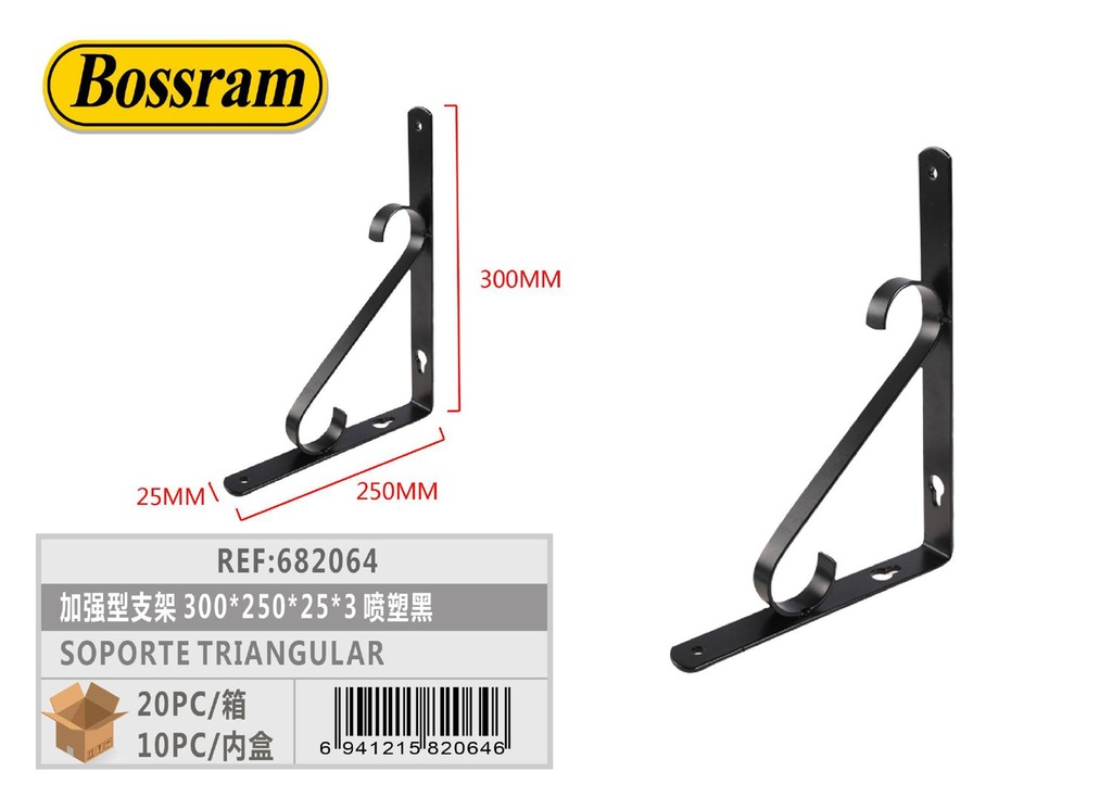 Soporte triangular reforzado 300x250x25x3mm para muebles